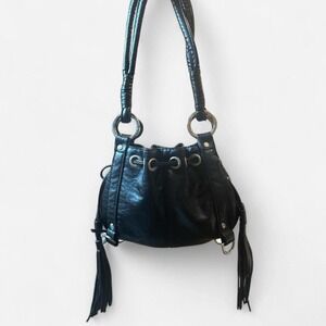 Giannini Mini Bucket Bag Black Faux Leather Tassel Ring